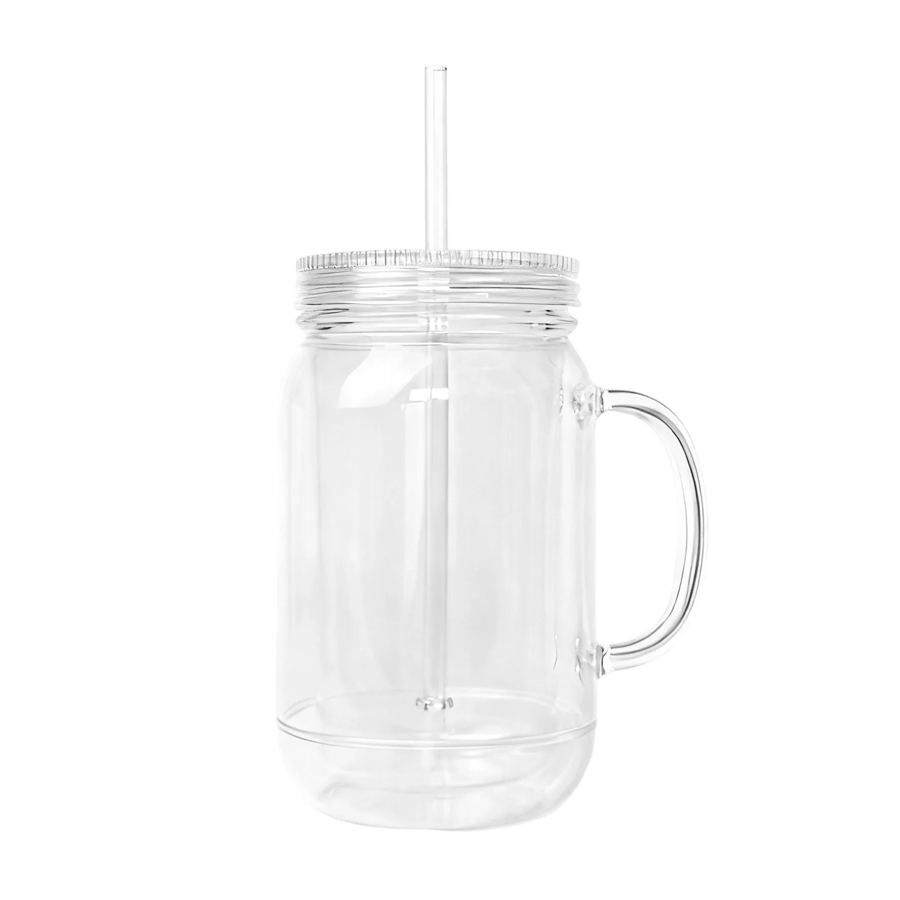 DP2022-220z Double Wall PS Transparent Plastic handle cup with lid and straw