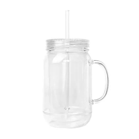 DP2022-220z Double Wall PS Transparent Plastic handle cup with lid and straw