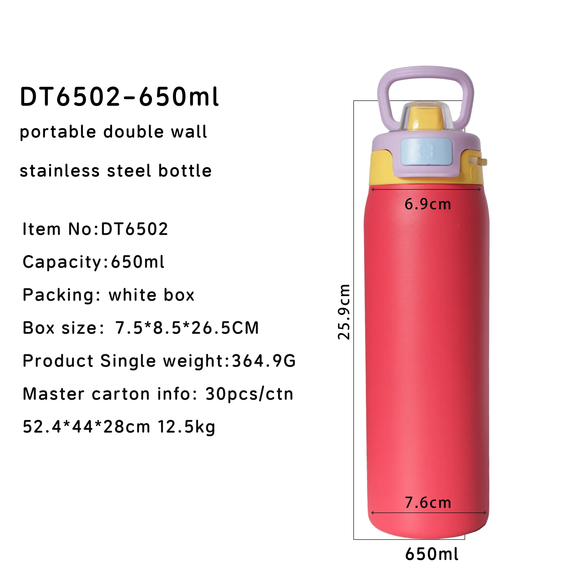 DT6502 DT9501- double wall stainless steel bottle with press bounce handle lid